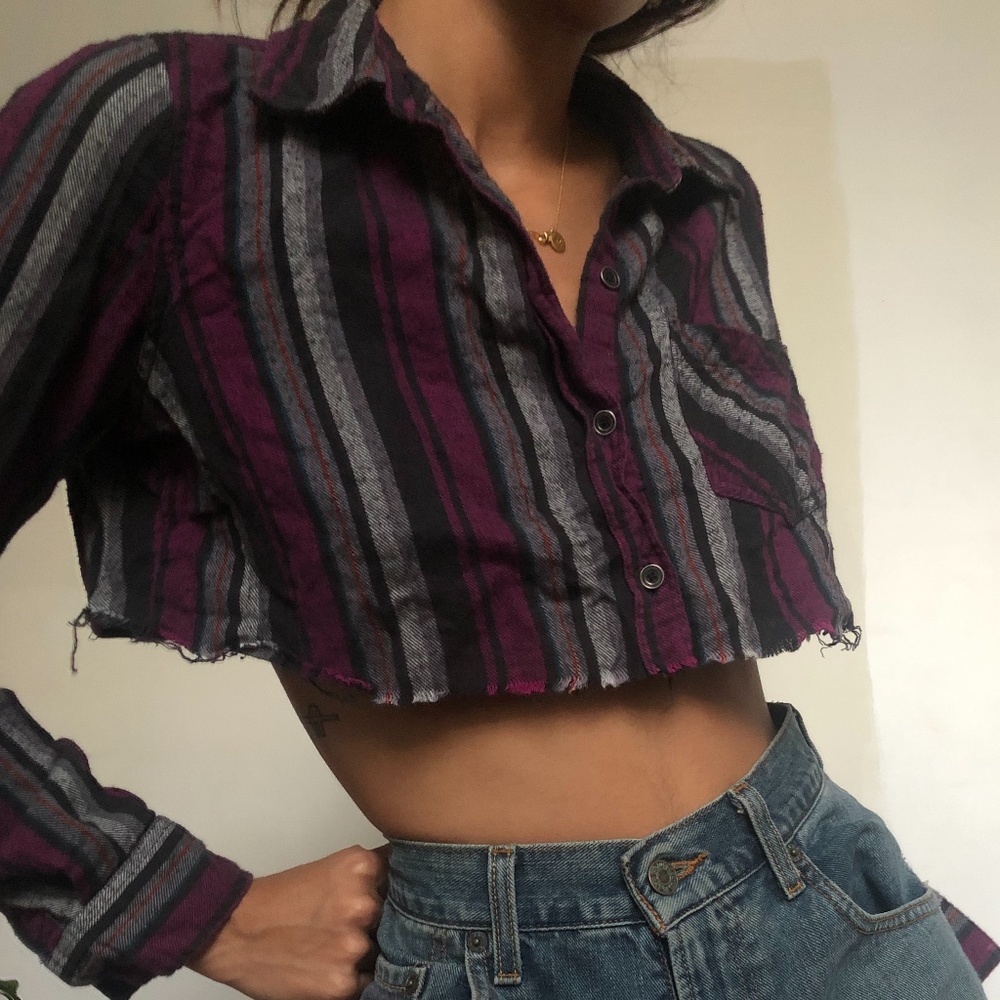 Striped crop button up